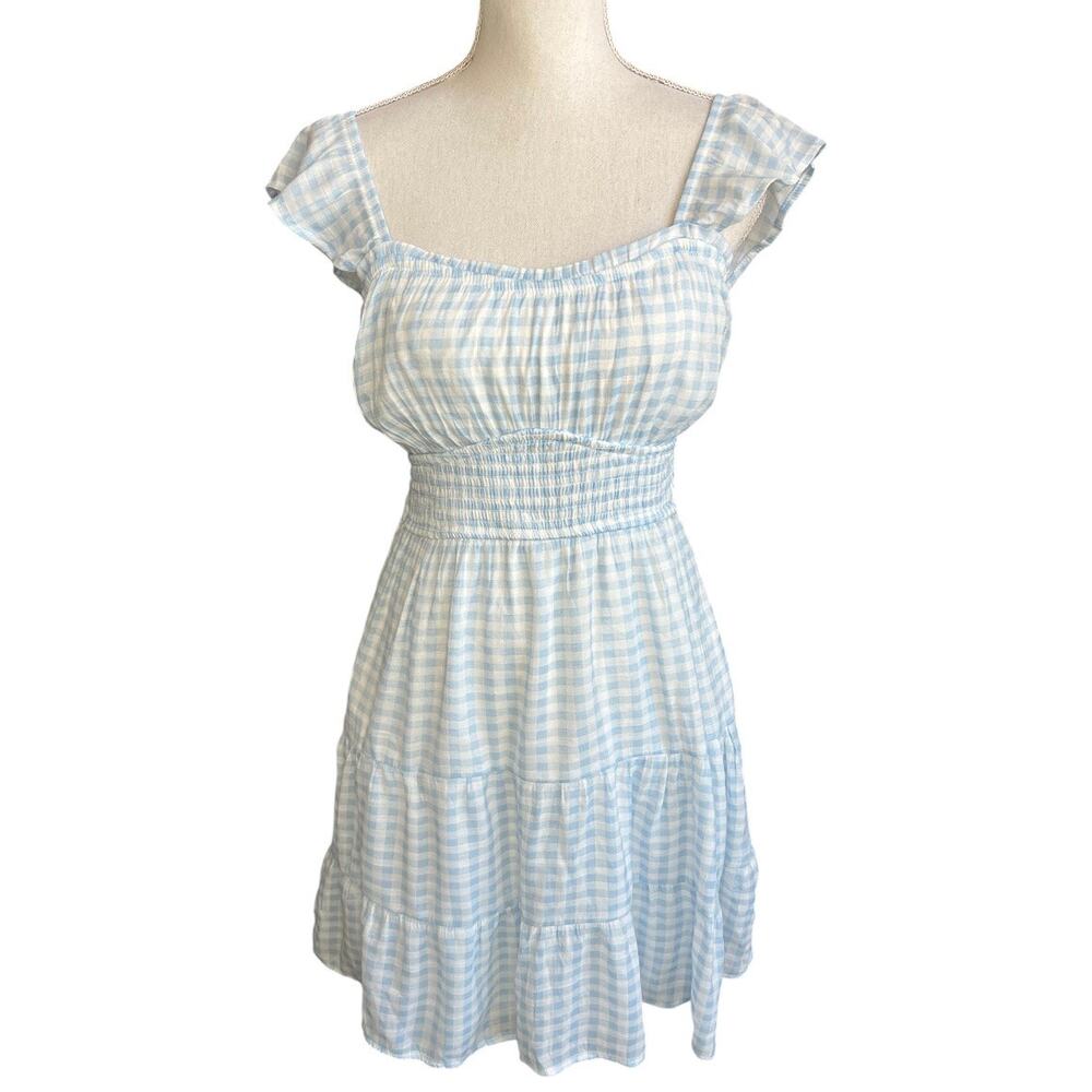 Sugar kiss Light Blue Gingham Smocked Waist Sundress feminine cottagecore